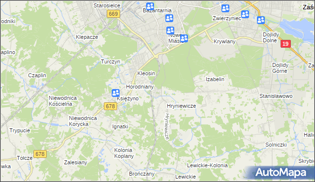 mapa Śródlesie gmina Juchnowiec Kościelny, Śródlesie gmina Juchnowiec Kościelny na mapie Targeo
