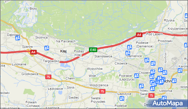 mapa Stanisławice gmina Bochnia, Stanisławice gmina Bochnia na mapie Targeo