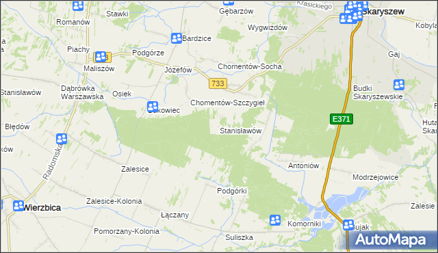 mapa Stanisławów gmina Skaryszew, Stanisławów gmina Skaryszew na mapie Targeo