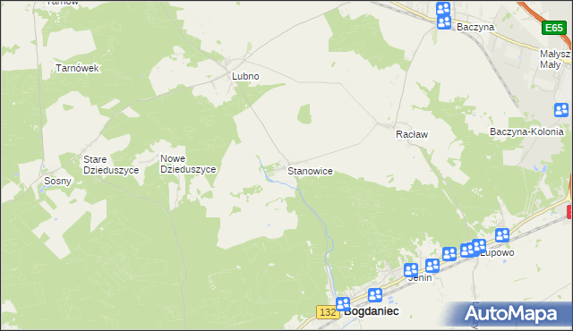 mapa Stanowice gmina Bogdaniec, Stanowice gmina Bogdaniec na mapie Targeo