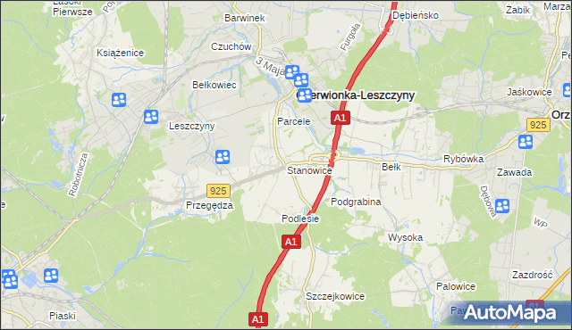 mapa Stanowice gmina Czerwionka-Leszczyny, Stanowice gmina Czerwionka-Leszczyny na mapie Targeo