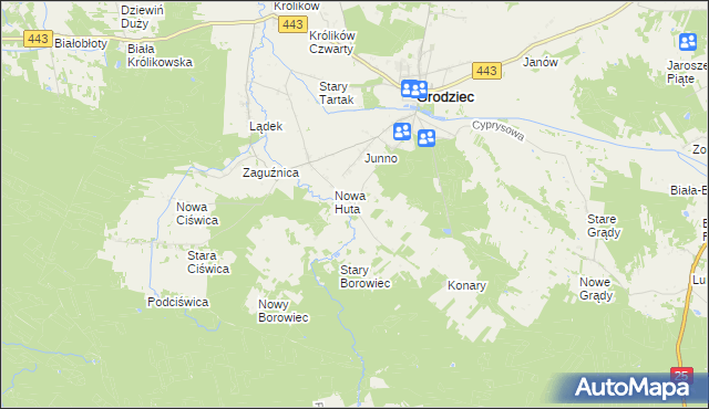 mapa Stara Huta gmina Grodziec, Stara Huta gmina Grodziec na mapie Targeo