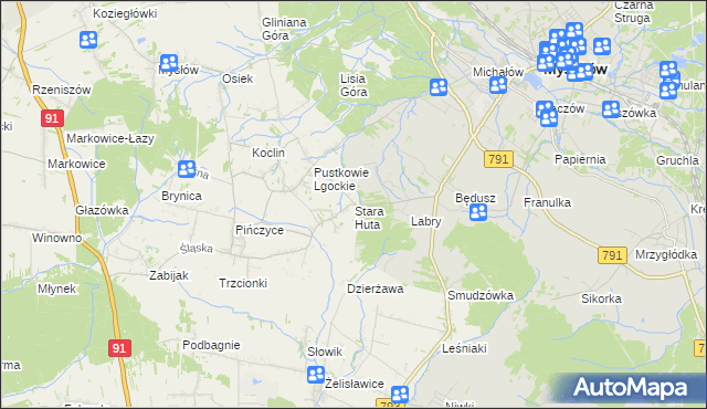 mapa Stara Huta gmina Koziegłowy, Stara Huta gmina Koziegłowy na mapie Targeo