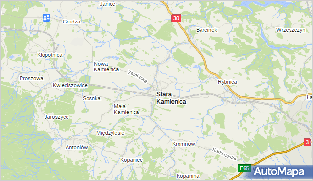 mapa Stara Kamienica, Stara Kamienica na mapie Targeo