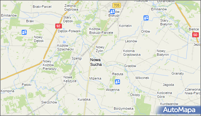 mapa Stara Sucha gmina Nowa Sucha, Stara Sucha gmina Nowa Sucha na mapie Targeo