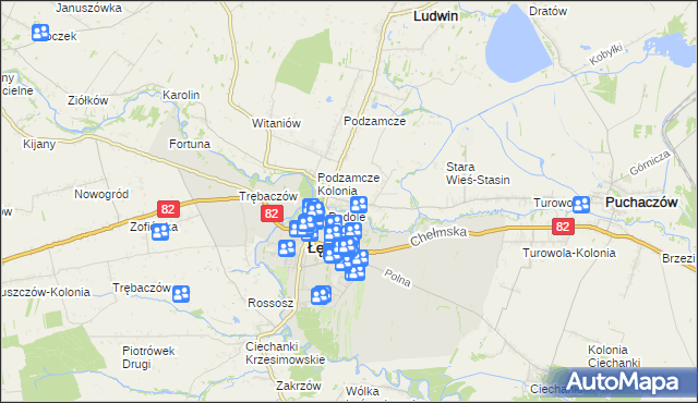 mapa Stara Wieś gmina Łęczna, Stara Wieś gmina Łęczna na mapie Targeo