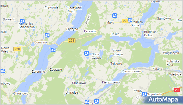 mapa Stare Czaple gmina Stężyca, Stare Czaple gmina Stężyca na mapie Targeo