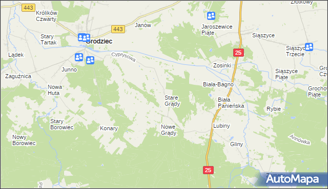mapa Stare Grądy gmina Grodziec, Stare Grądy gmina Grodziec na mapie Targeo
