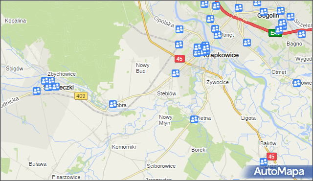 mapa Steblów gmina Krapkowice, Steblów gmina Krapkowice na mapie Targeo
