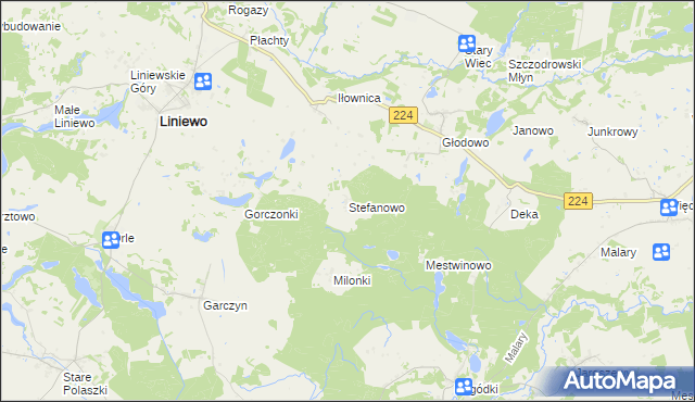 mapa Stefanowo gmina Liniewo, Stefanowo gmina Liniewo na mapie Targeo