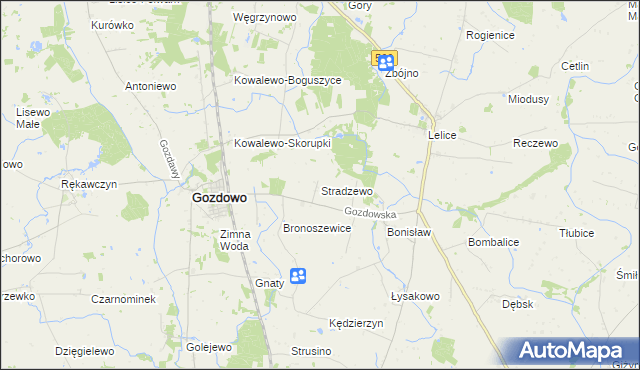 mapa Stradzewo gmina Gozdowo, Stradzewo gmina Gozdowo na mapie Targeo