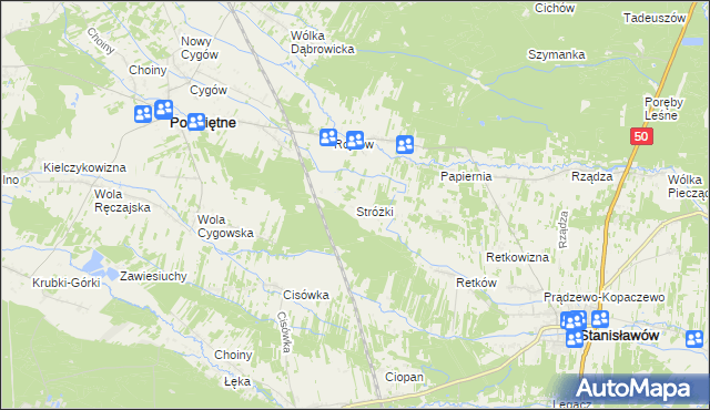 mapa Stróżki gmina Poświętne, Stróżki gmina Poświętne na mapie Targeo
