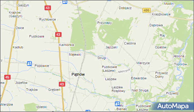 mapa Strugi gmina Wierzchlas, Strugi gmina Wierzchlas na mapie Targeo