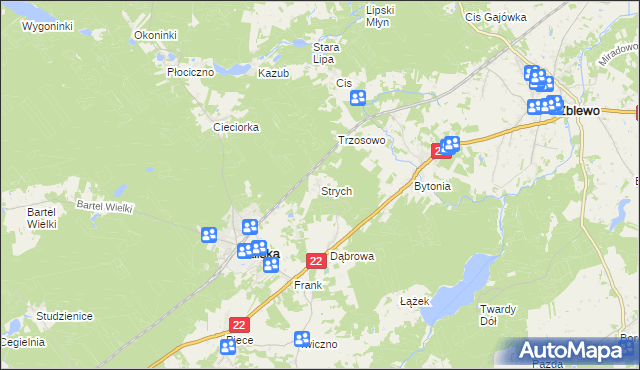 mapa Strych gmina Kaliska, Strych gmina Kaliska na mapie Targeo