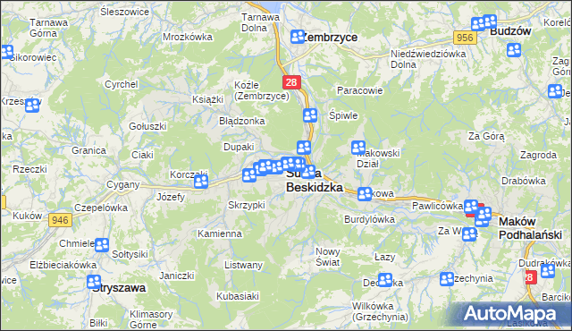 mapa Sucha Beskidzka, Sucha Beskidzka na mapie Targeo
