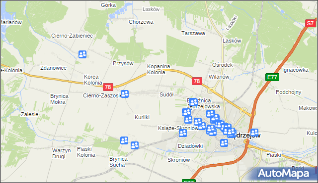 mapa Sudół gmina Jędrzejów, Sudół gmina Jędrzejów na mapie Targeo