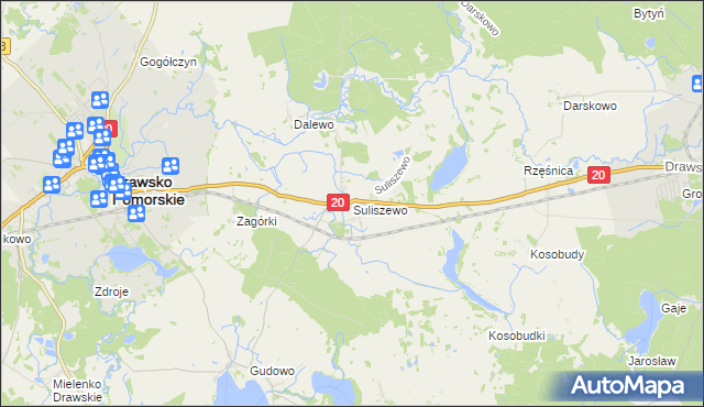 mapa Suliszewo gmina Drawsko Pomorskie, Suliszewo gmina Drawsko Pomorskie na mapie Targeo