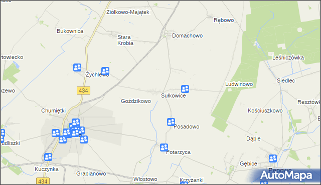 mapa Sułkowice gmina Krobia, Sułkowice gmina Krobia na mapie Targeo