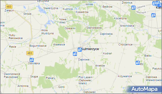 mapa Sulmierzyce powiat pajęczański, Sulmierzyce powiat pajęczański na mapie Targeo