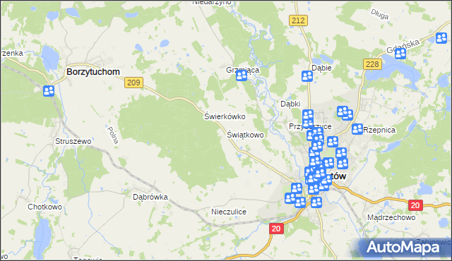 mapa Świątkowo gmina Bytów, Świątkowo gmina Bytów na mapie Targeo
