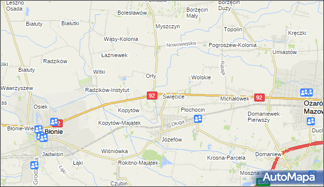 mapa Święcice gmina Ożarów Mazowiecki, Święcice gmina Ożarów Mazowiecki na mapie Targeo