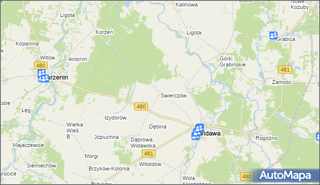 mapa Świerczów gmina Widawa, Świerczów gmina Widawa na mapie Targeo