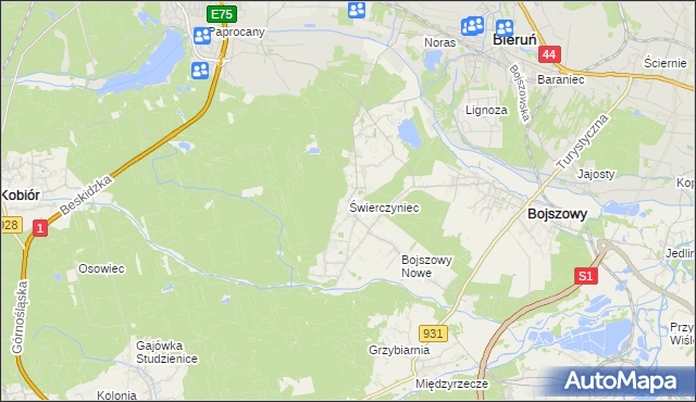 mapa Świerczyniec gmina Bojszowy, Świerczyniec gmina Bojszowy na mapie Targeo