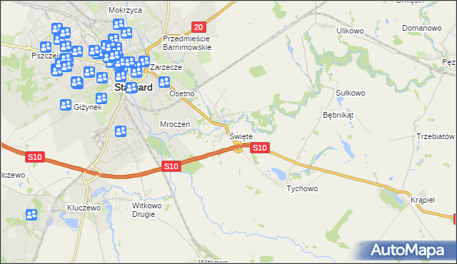 mapa Święte gmina Stargard, Święte gmina Stargard na mapie Targeo