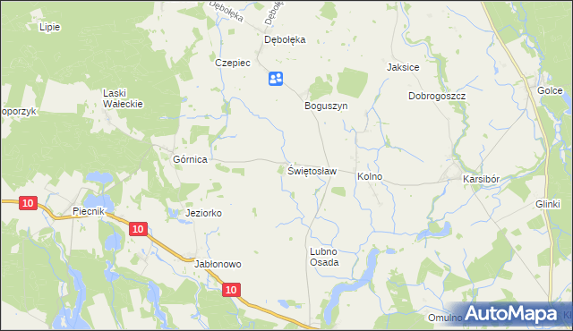 mapa Świętosław gmina Wałcz, Świętosław gmina Wałcz na mapie Targeo