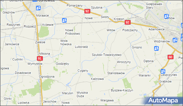 mapa Szubsk-Towarzystwo, Szubsk-Towarzystwo na mapie Targeo