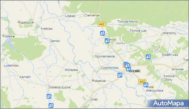 mapa Szymanowice gmina Gizałki, Szymanowice gmina Gizałki na mapie Targeo
