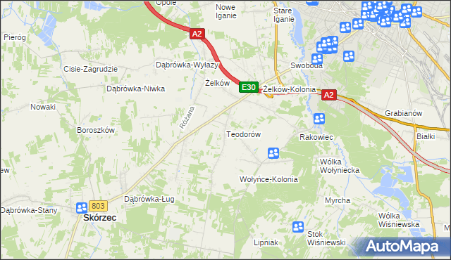 mapa Teodorów gmina Skórzec, Teodorów gmina Skórzec na mapie Targeo