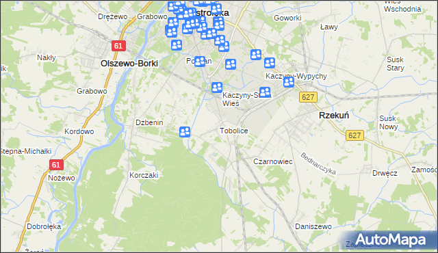 mapa Tobolice gmina Rzekuń, Tobolice gmina Rzekuń na mapie Targeo