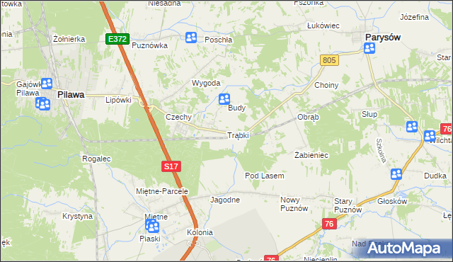 mapa Trąbki gmina Pilawa, Trąbki gmina Pilawa na mapie Targeo