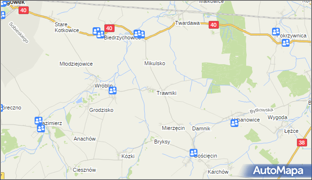 mapa Trawniki gmina Pawłowiczki, Trawniki gmina Pawłowiczki na mapie Targeo
