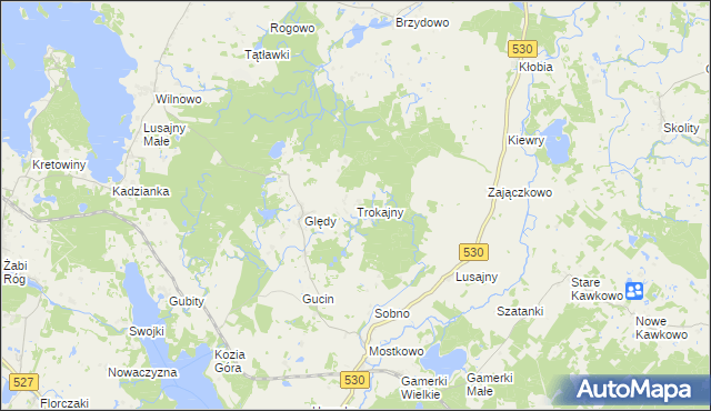 mapa Trokajny gmina Łukta, Trokajny gmina Łukta na mapie Targeo