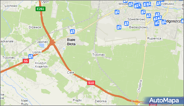 mapa Trzciniec gmina Białe Błota, Trzciniec gmina Białe Błota na mapie Targeo
