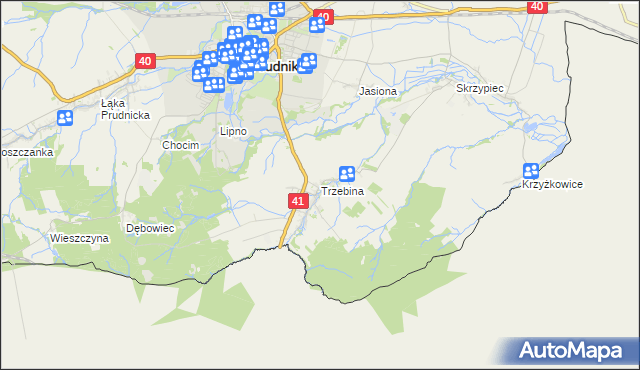 mapa Trzebina gmina Lubrza, Trzebina gmina Lubrza na mapie Targeo