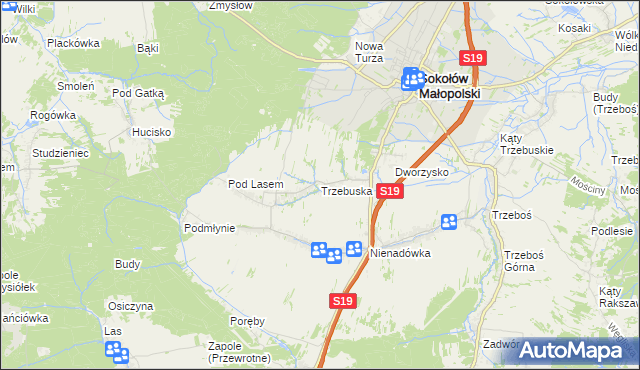 mapa Trzebuska, Trzebuska na mapie Targeo