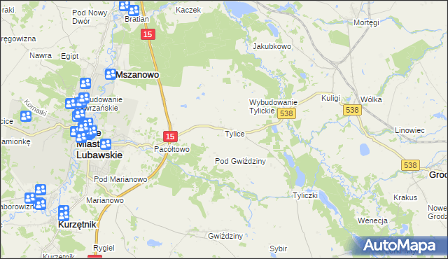 mapa Tylice gmina Nowe Miasto Lubawskie, Tylice gmina Nowe Miasto Lubawskie na mapie Targeo