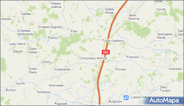 mapa Tyszki-Ciągaczki, Tyszki-Ciągaczki na mapie Targeo