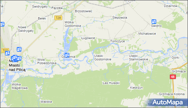 mapa Ulaski Gostomskie, Ulaski Gostomskie na mapie Targeo