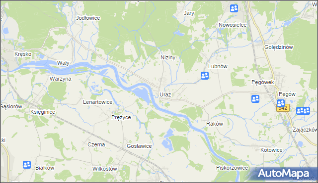 mapa Uraz gmina Oborniki Śląskie, Uraz gmina Oborniki Śląskie na mapie Targeo