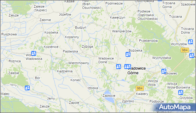 mapa Wadowice Dolne, Wadowice Dolne na mapie Targeo