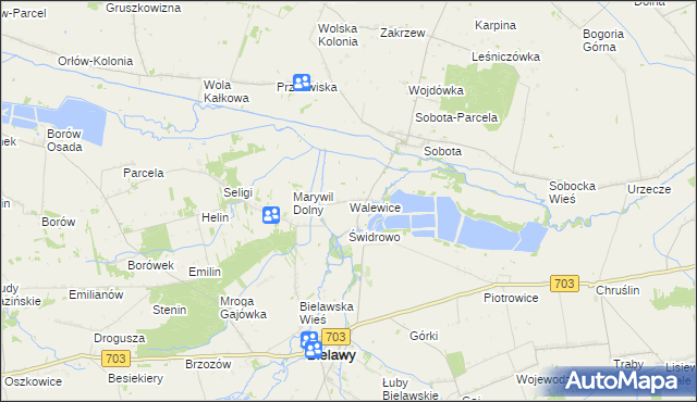 mapa Walewice gmina Bielawy, Walewice gmina Bielawy na mapie Targeo