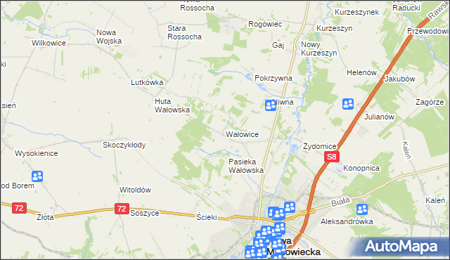 mapa Wałowice gmina Rawa Mazowiecka, Wałowice gmina Rawa Mazowiecka na mapie Targeo