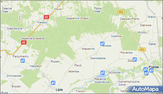 mapa Wapiennik gmina Lipie, Wapiennik gmina Lipie na mapie Targeo