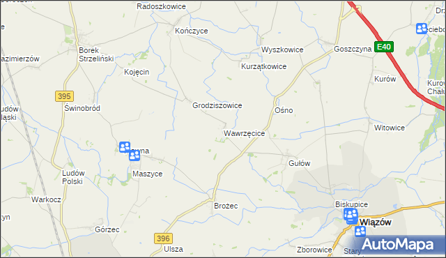 mapa Wawrzęcice, Wawrzęcice na mapie Targeo