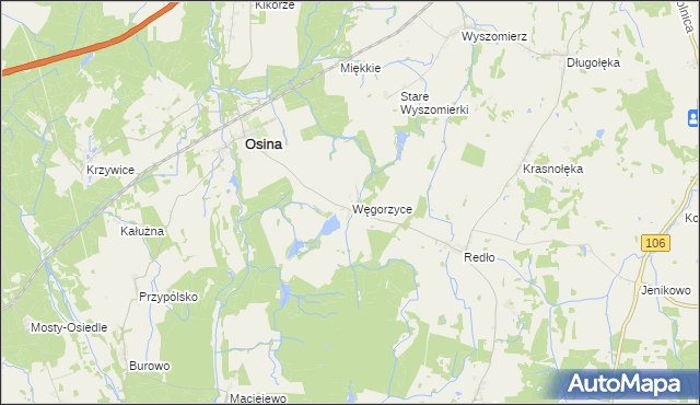 mapa Węgorzyce, Węgorzyce na mapie Targeo