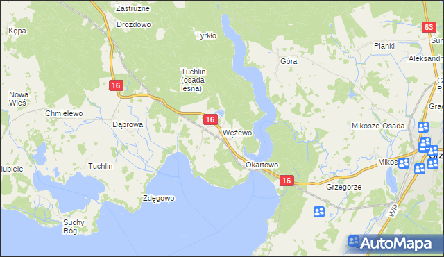 mapa Wężewo gmina Orzysz, Wężewo gmina Orzysz na mapie Targeo